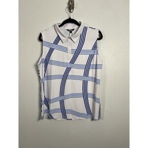 ACEGOLFS Sleeveless Polo Shirt Women's 2XL White‎ Blue Stripe Golf Tennis Top